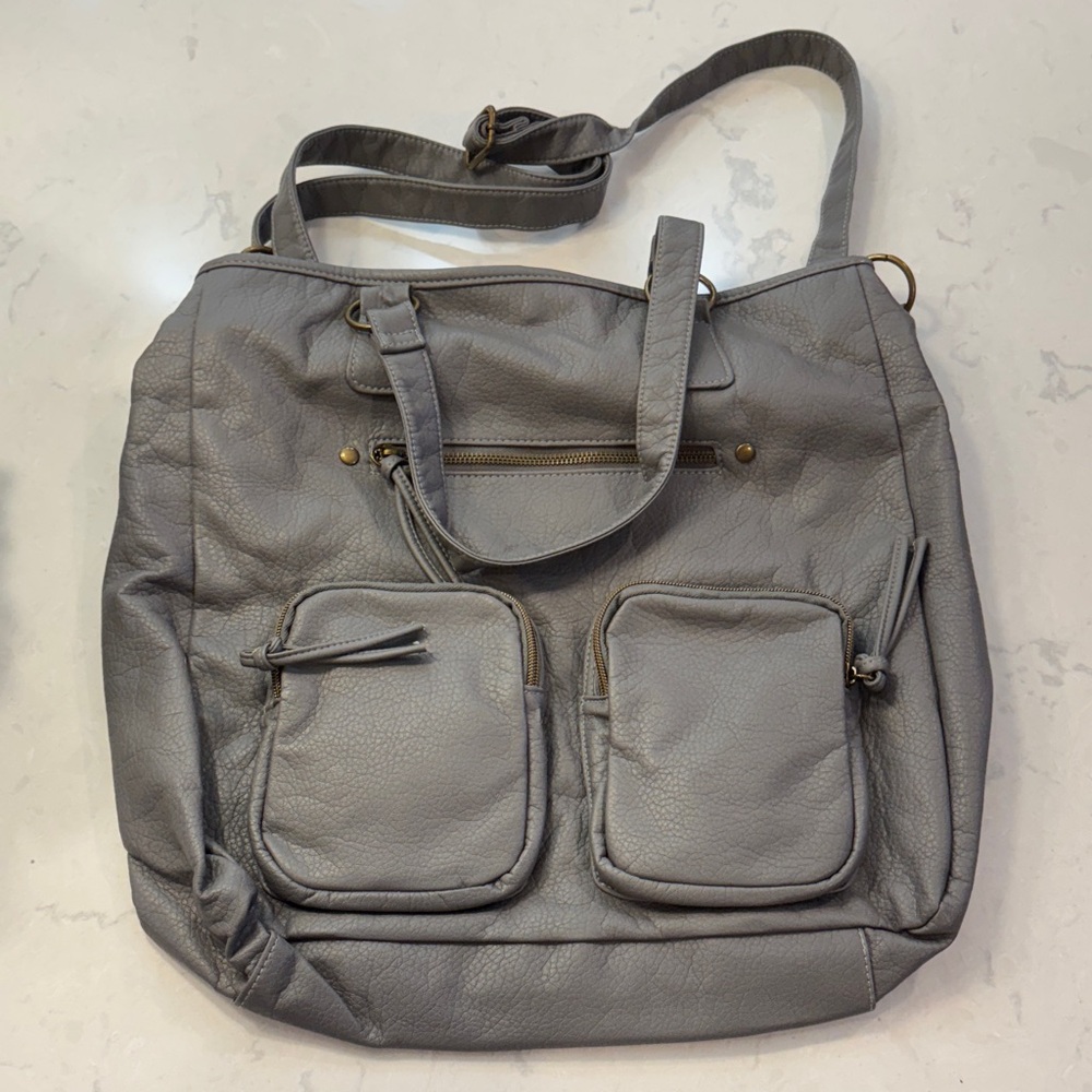 Gray Faux Leather Tote Bag